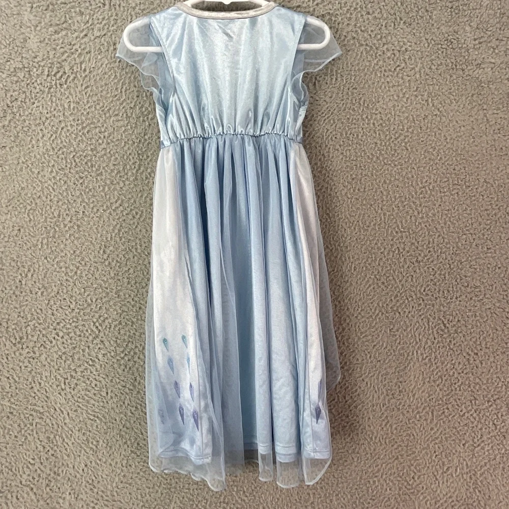 Disney Frozen Elsa Nightgown Kids 4T Blue Excellent Mesh Overlay Dress Up Gown